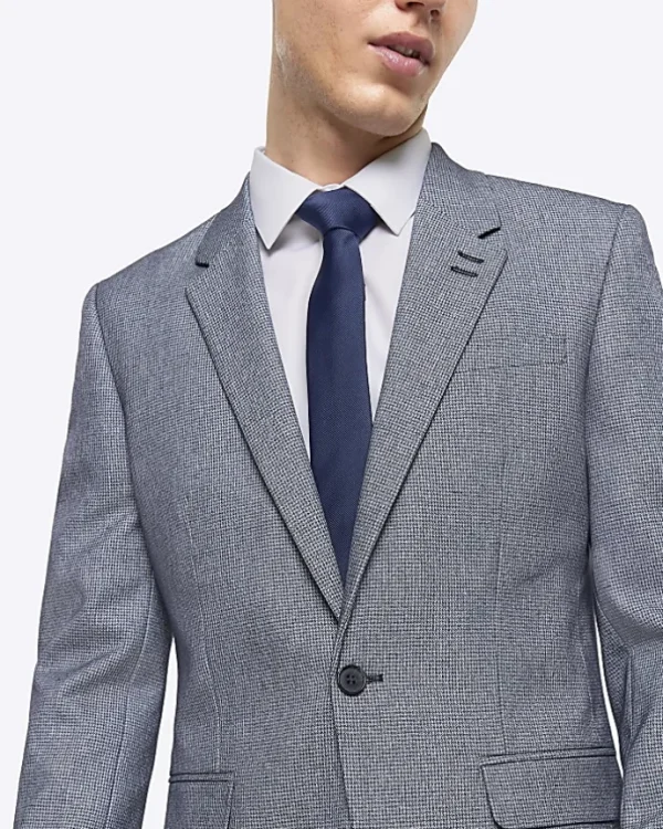 Blue skinny fit dogtooth suit jacket