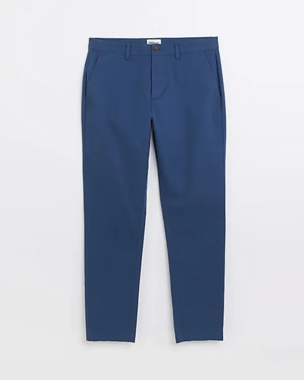 Blue slim fit casual chino trousers