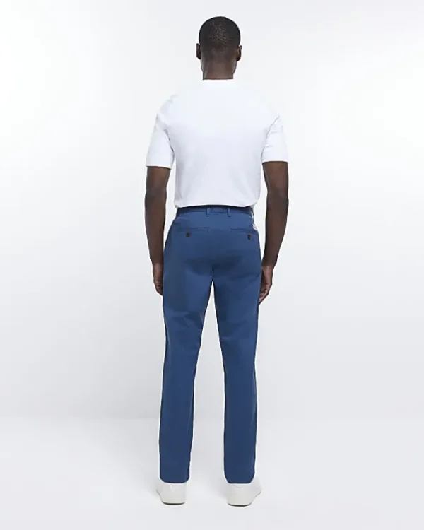 Blue slim fit casual chino trousers