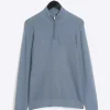 Blue slim fit diagonal stitch half zip jumper