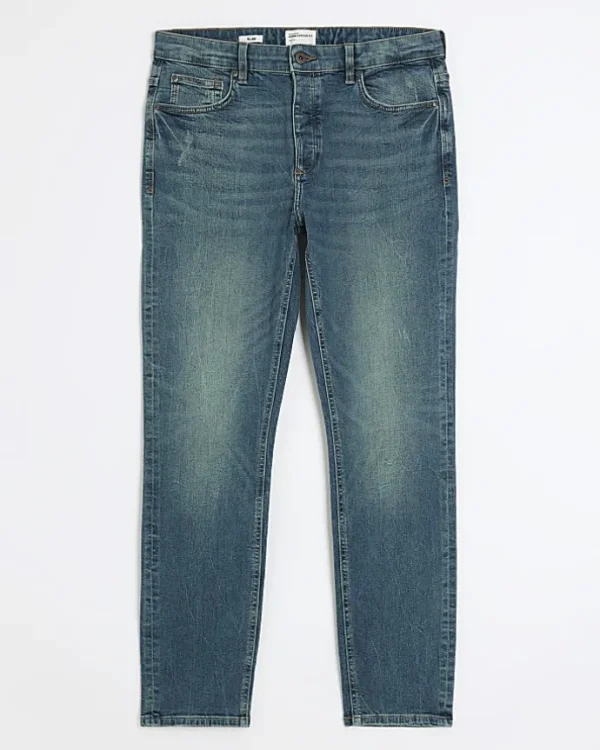 Blue slim fit faded jeans