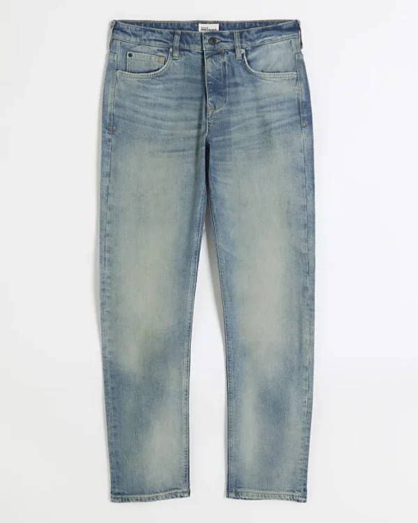 Blue slim fit faded jeans