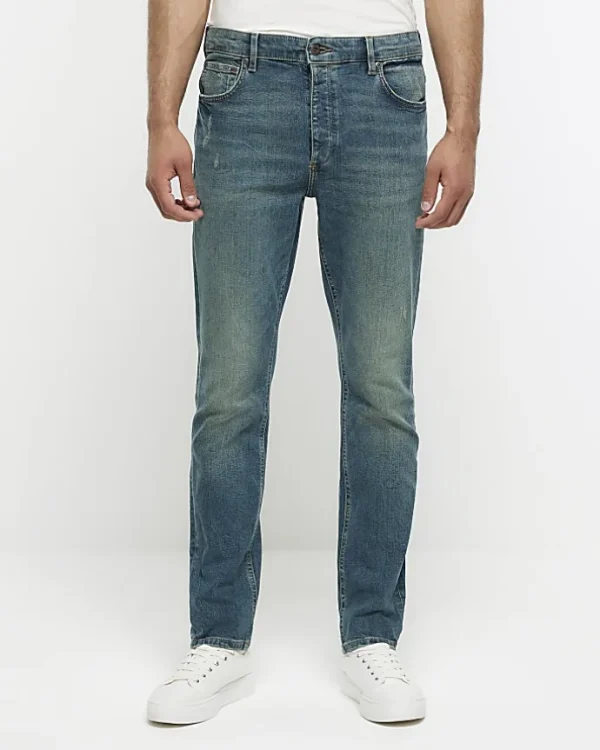 Blue slim fit faded jeans