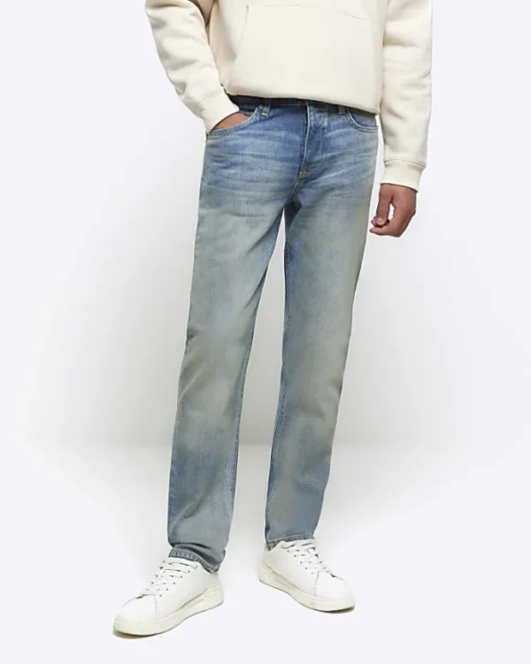 Blue slim fit faded jeans