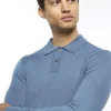 Blue slim fit knitted long sleeve polo