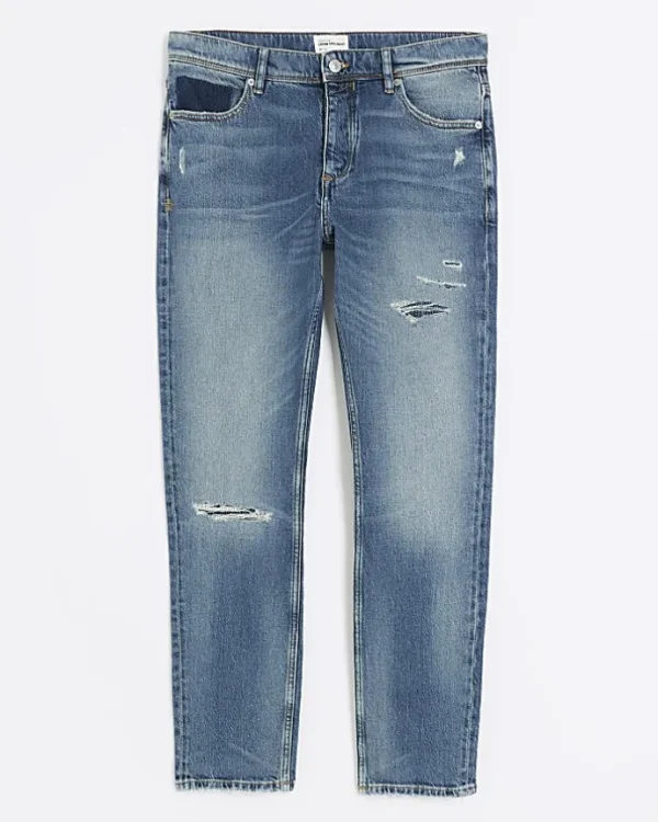 Blue Slim Fit Ripped Jeans