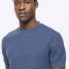 Blue slim fit textured knit t-shirt