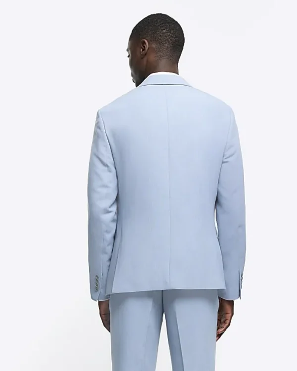 Blue slim fit textured suit jacket