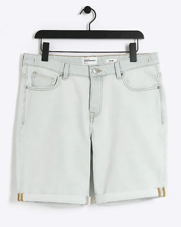 Blue slim fit turned hem denim shorts