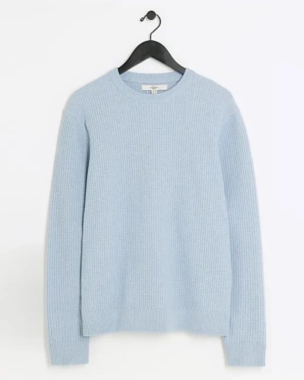 Blue slim fit waffle texture jumper