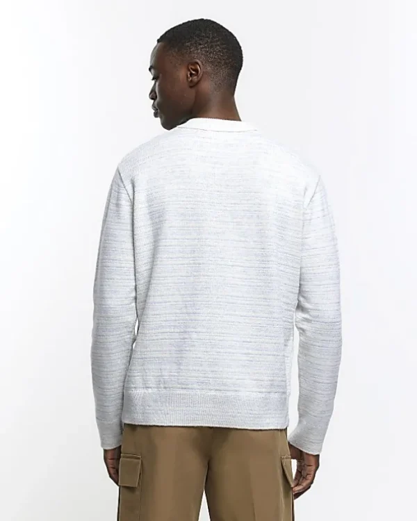 Blue slim fit wool blend crew jumper