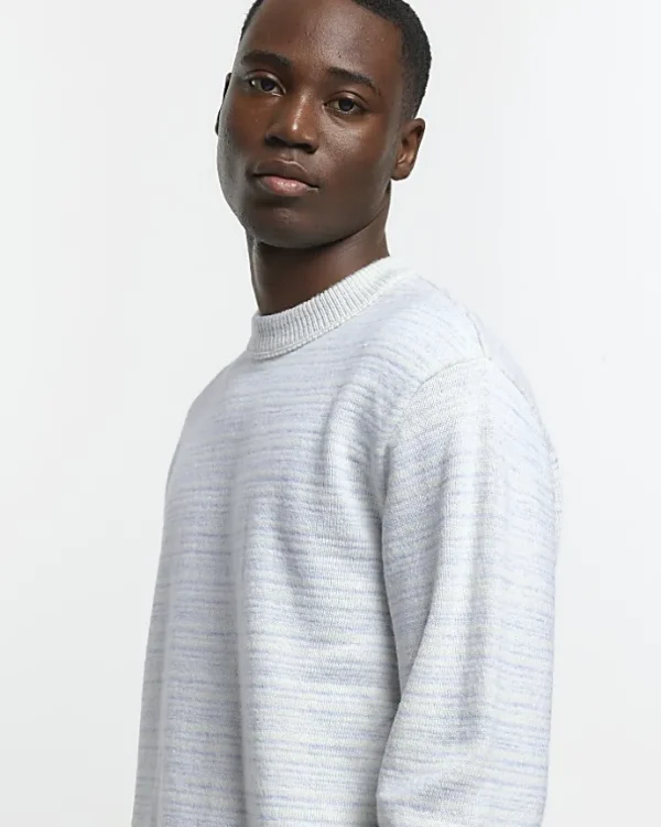 Blue slim fit wool blend crew jumper