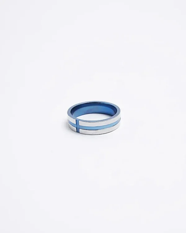 Blue stainless steel cross ring