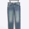 Blue straight fit faded jeans