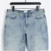 Blue straight fit raw hem denim shorts