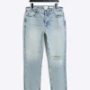 Blue straight fit ripped jeans