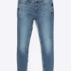 Blue super skinny spray on washed jeans