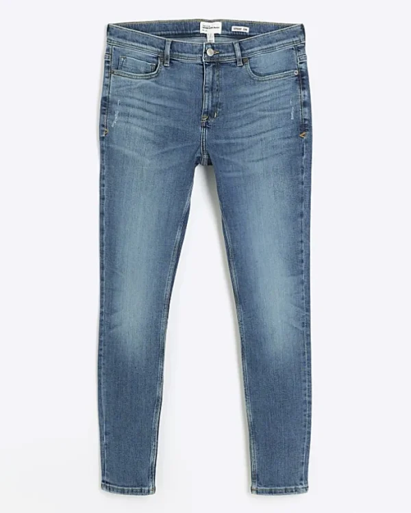 Blue super skinny spray on washed jeans