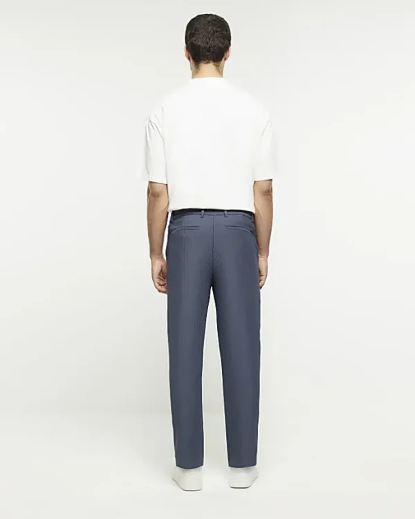 Blue tapered fit plisse smart trousers