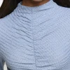 Blue textured ruched long sleeve top