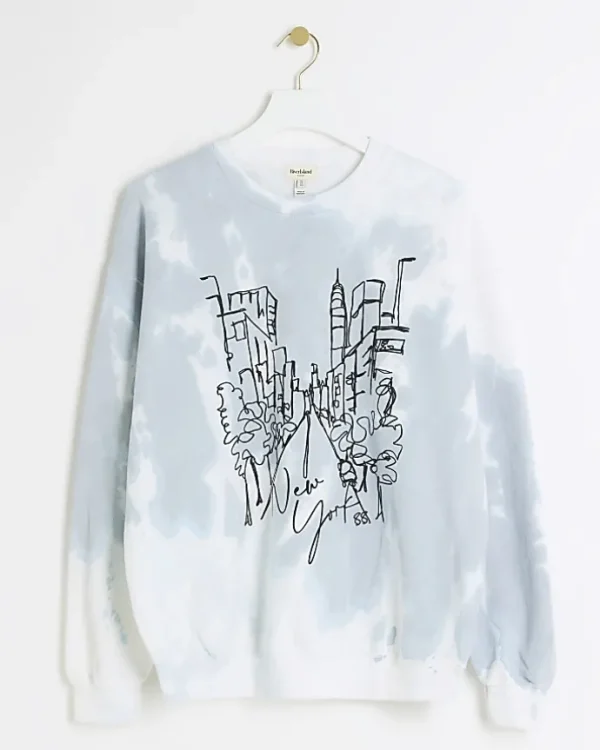 Blue tie dye graphic sweatshirt