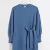 Blue tie side sweatshirt mini dress