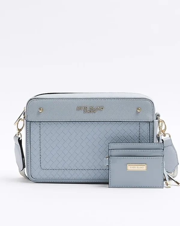 Blue weave boxy cross body bag