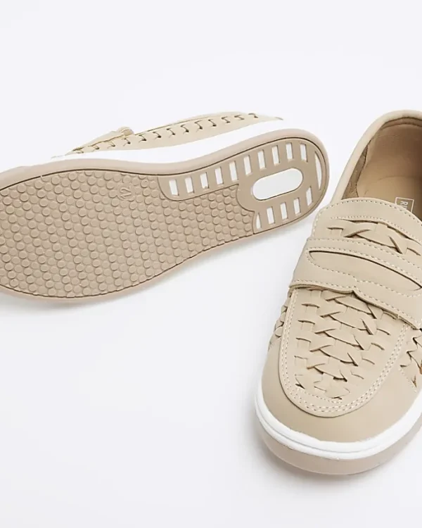 Boys beige weave loafers