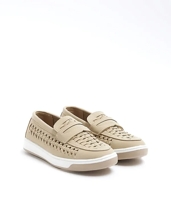 Boys beige weave loafers