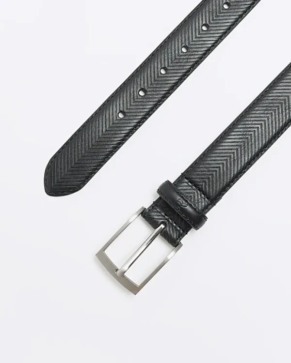 Boys black herringbone design belt