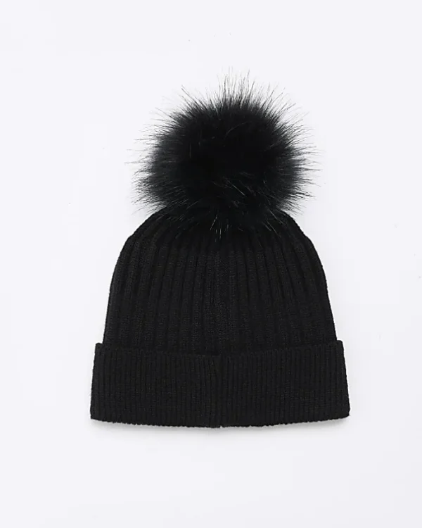 Boys Black Pom Pom Beanie Hat