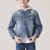 Boys blue hooded denim trucker jacket