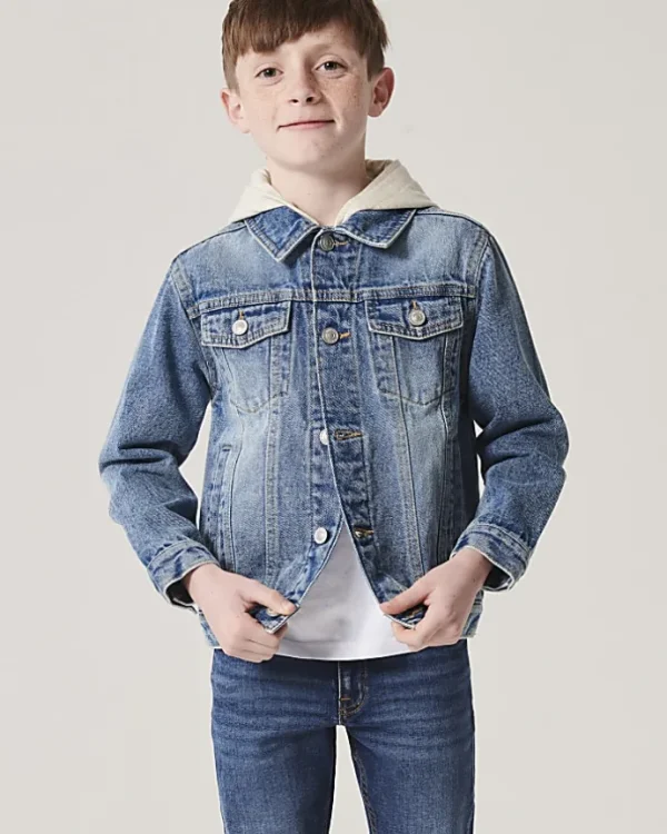 Boys blue hooded denim trucker jacket