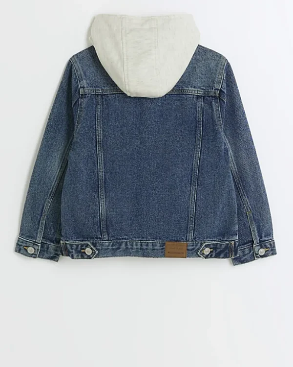 Boys blue hooded denim trucker jacket