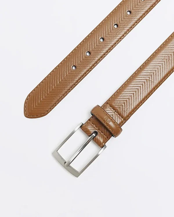 Boys brown herringbone design belt