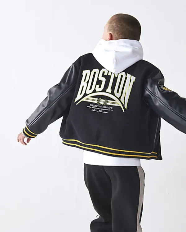 Boys navy embroidered varsity bomber jacket