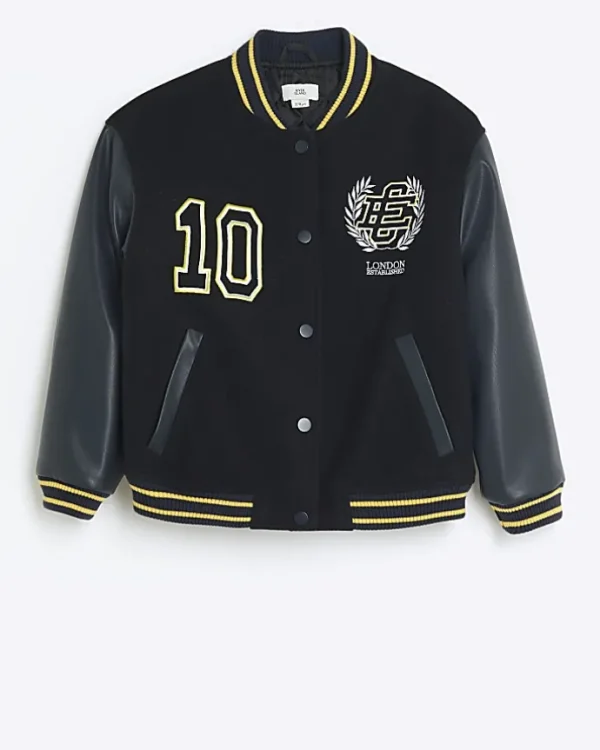 Boys navy embroidered varsity bomber jacket