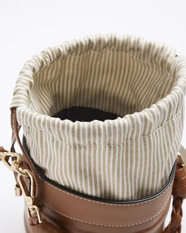 Brown bucket cross body bag