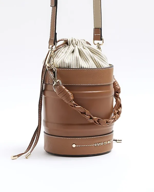 Brown bucket cross body bag