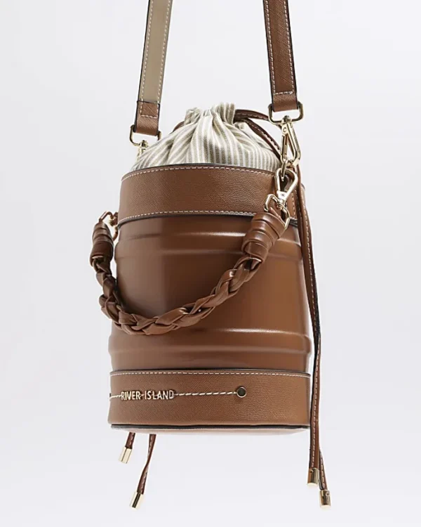 Brown bucket cross body bag