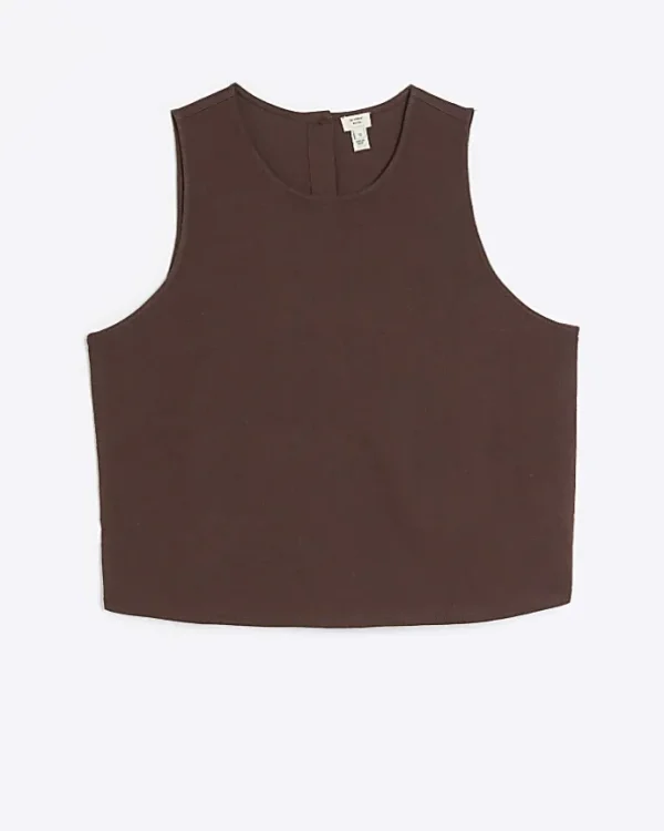 Brown button up sleeveless top with linen