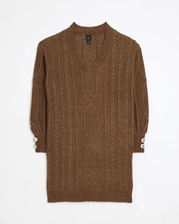 Brown cable knit jumper mini dress