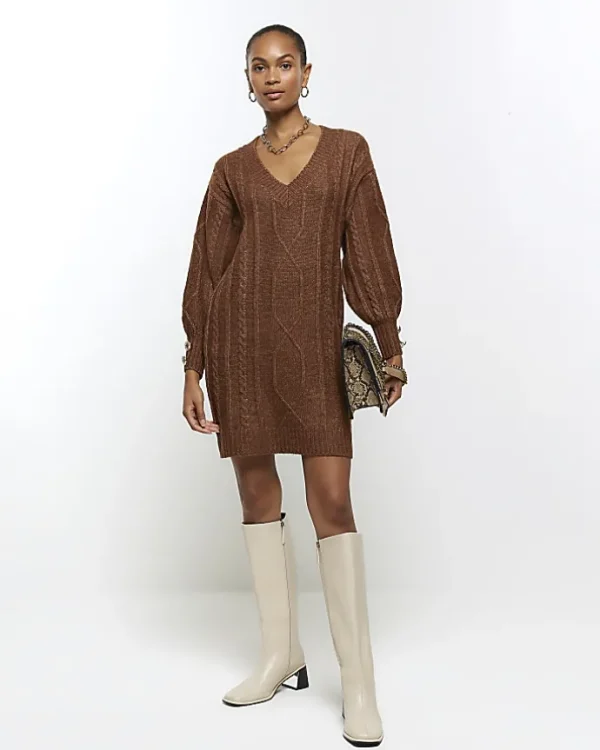 Brown cable knit jumper mini dress