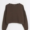 Brown crop plain sweatshirt