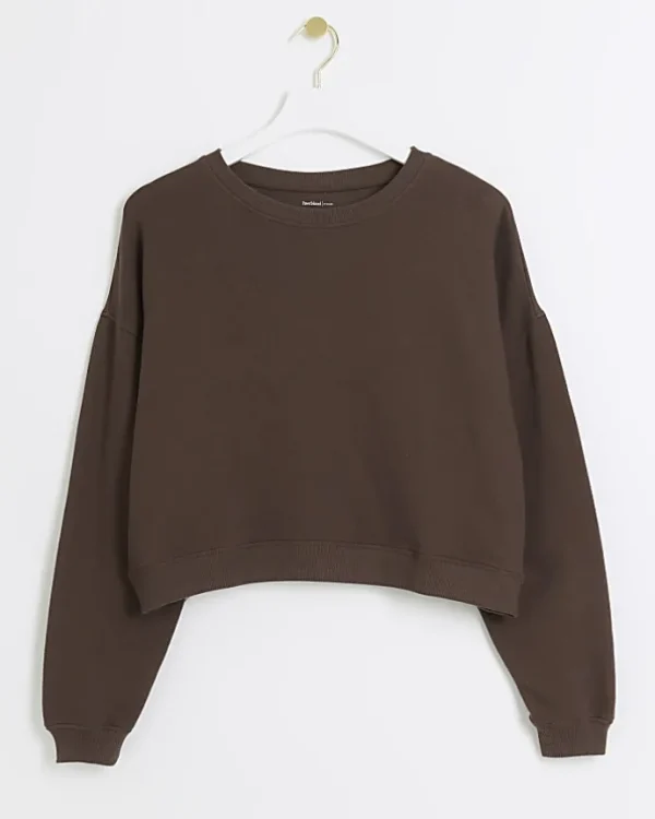 Brown crop plain sweatshirt