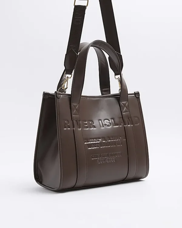 Brown embossed cross body tote bag