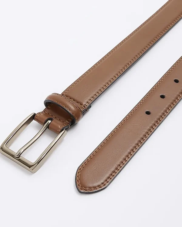 Brown faux leather buckle belt