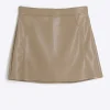 Brown faux leather mini skirt