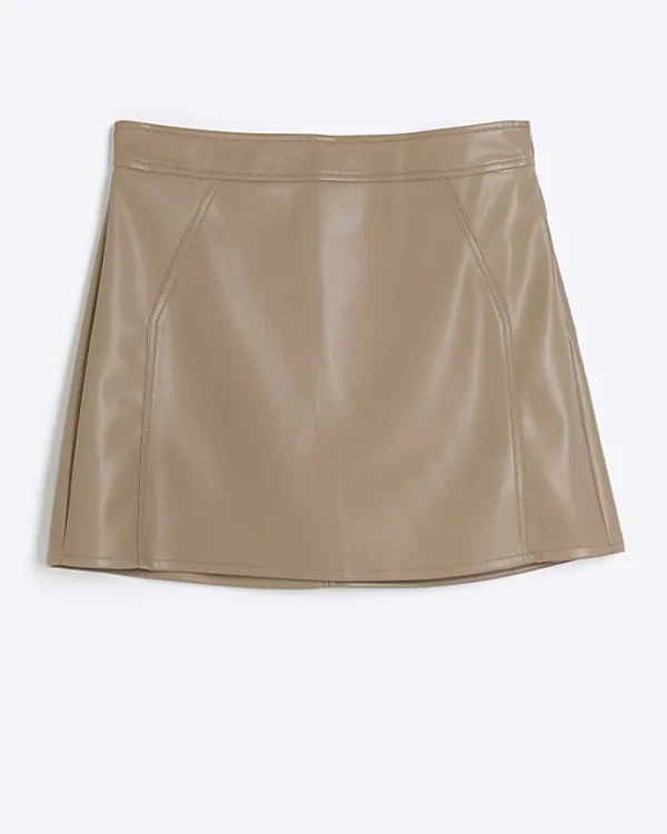 Brown faux leather mini skirt