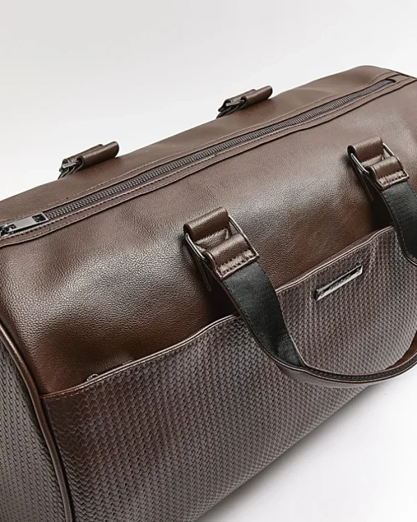 Brown faux leather Weave Holdall